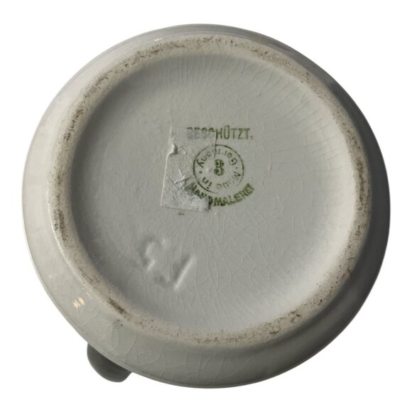 Vintage German Hand-Painted Floral Ceramic Pitcher 5” – Crackle Glaze, Black Rim - Picture 5 of 7